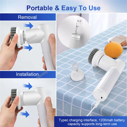 Electric Spin Scrubber Cordless Cleaning Brush with 2 Rotating Speeds & 6 Replaceable Heads for Bathroom,Kitchen,Wall,Oven,Dish