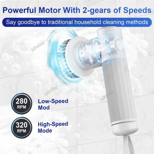 Electric Spin Scrubber Cordless Cleaning Brush with 2 Rotating Speeds & 6 Replaceable Heads for Bathroom,Kitchen,Wall,Oven,Dish